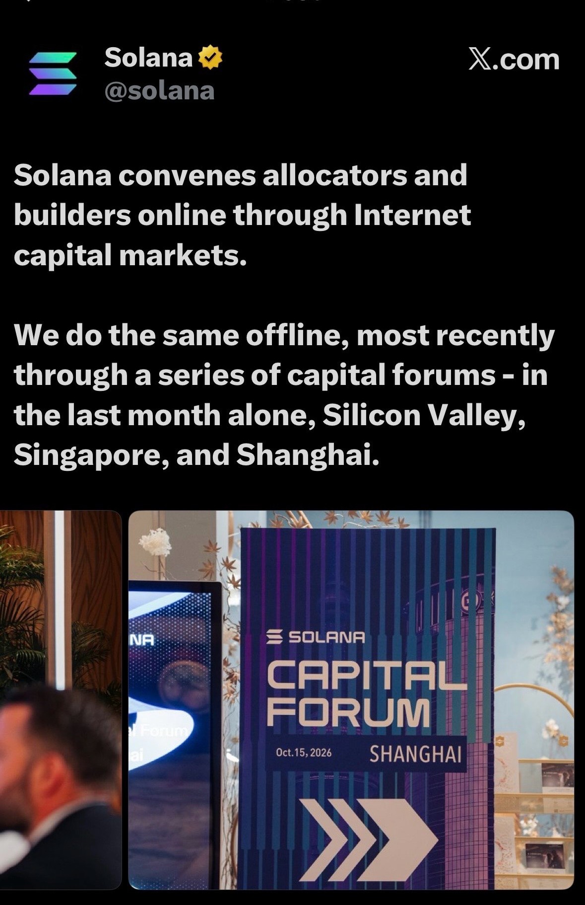 The official Solana post about the capital forums